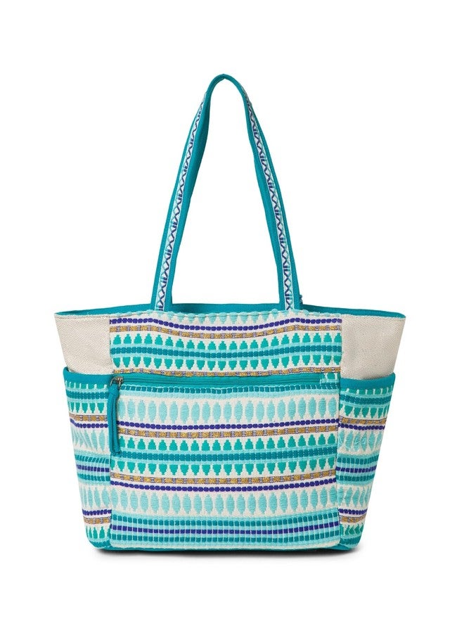 Anekaant BohoTeal & Multicolour Embroidered Tote with Tassel | Women’s Stylish Shoulder Handbag | Canvas Bag for Shopping & Travel - Image 5